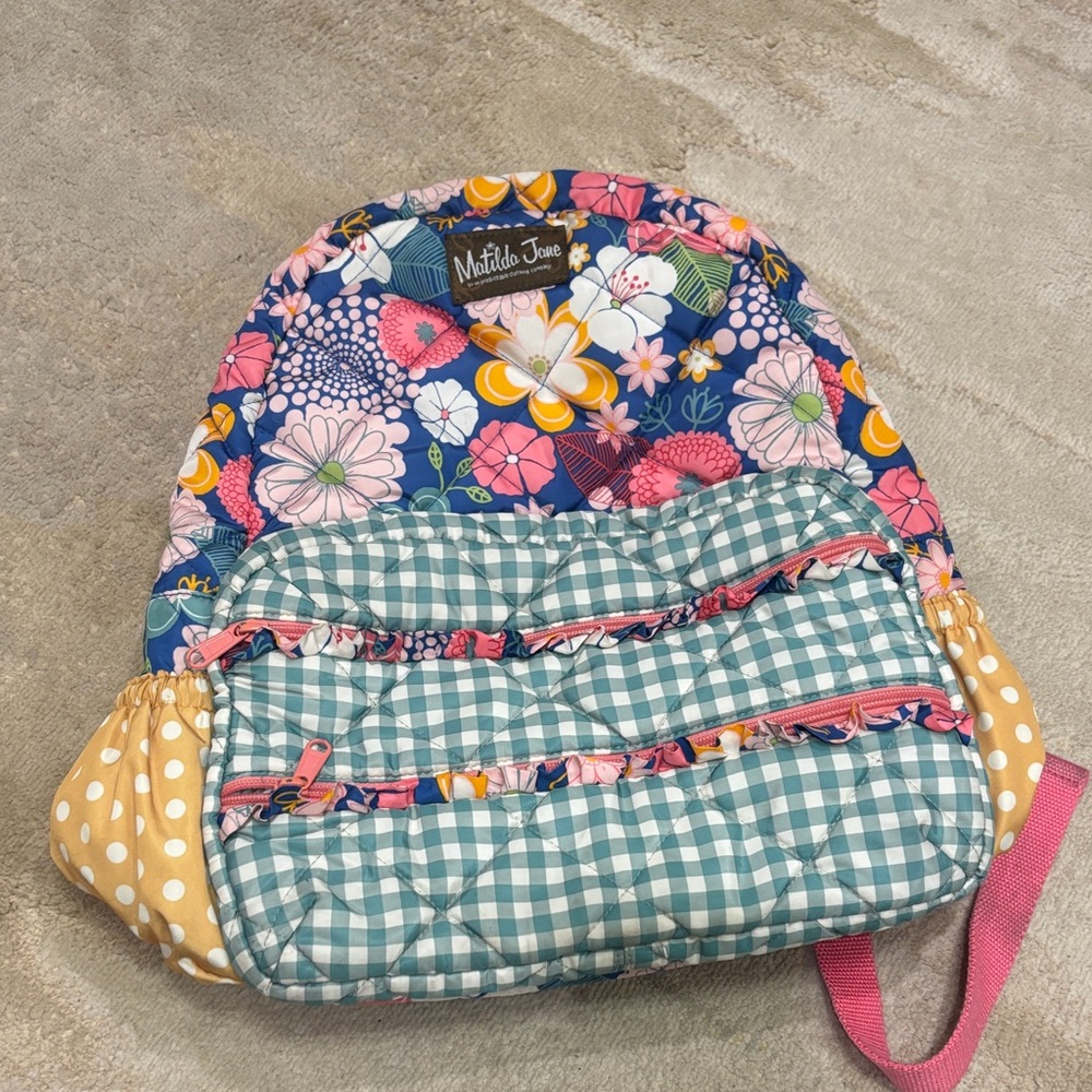 Matilda Jane Floral & Gingham Kids Backpack - Navy, Pink, Yellow, Green
